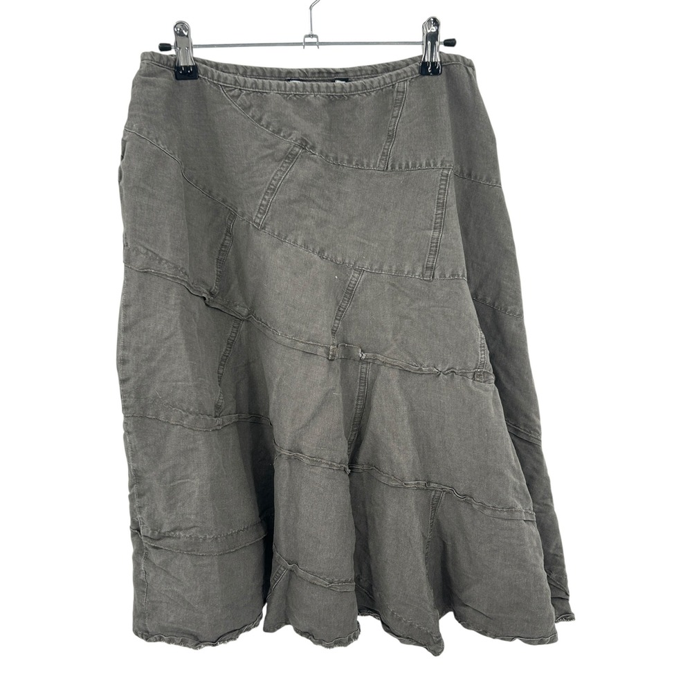 Sandro Linen Lagenlook‎ Skirt 8 Gray Tiered Flowy Panel Artsy Minimalist Boho